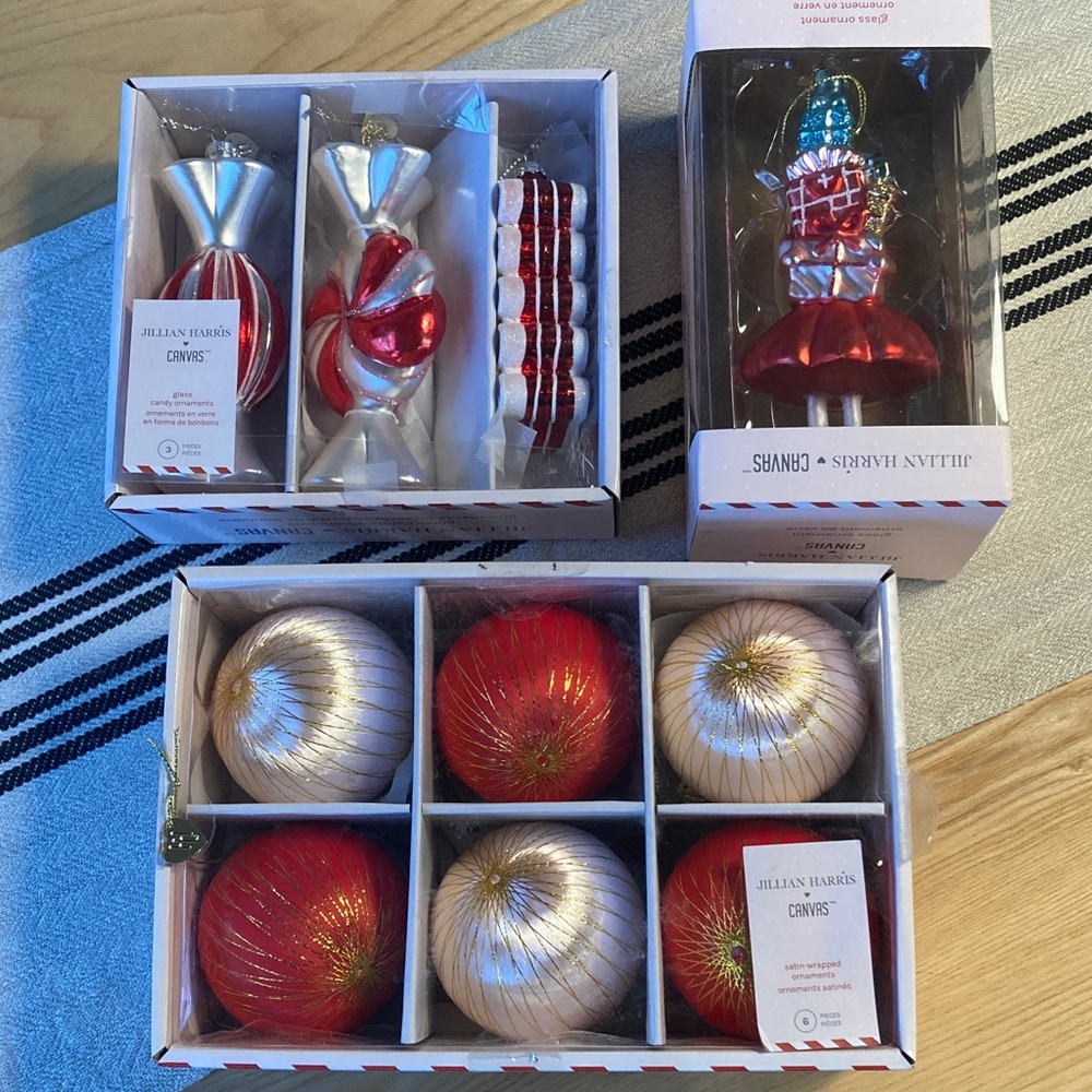 Jillian Harris x Canvas Holiday Ornament Collection - Red, Gold, Silver